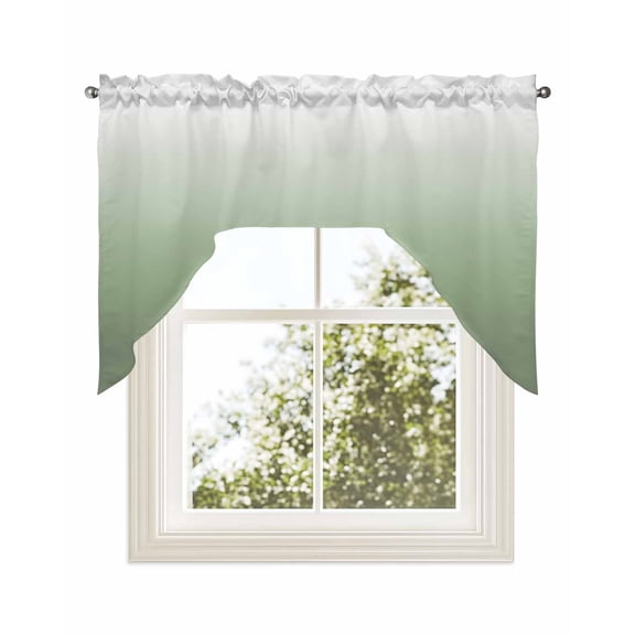 Sage Green Ombre Kitchen Curtains Swag Valance for Windows/Bathroom/Cafe, Farmhouse Green Gradient Modern Abstract Art Rod Pocket Drape Panel Swag Curtains Valance for Bedroom/Living Room 56"x36"
