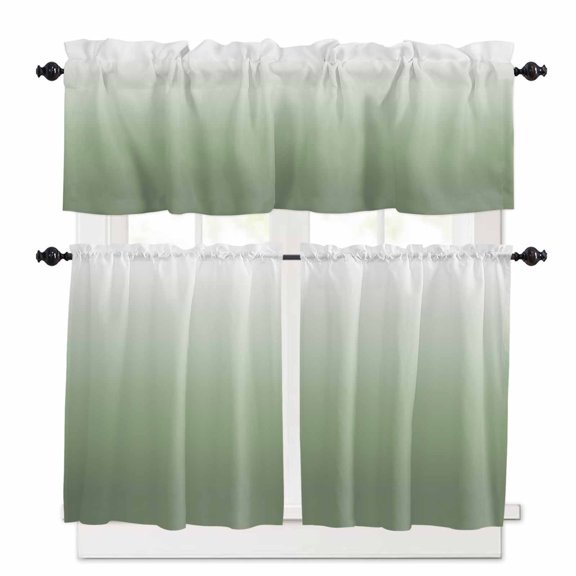 Sage Green Ombre Kitchen Curtains and Valances Set, 3 Piece Kitchen Curtains Set 36 Inch Length, Farmhouse Green Gradient Modern Abstract Art Rod Pocket Curtains Tier Farmhouse Window Curtains