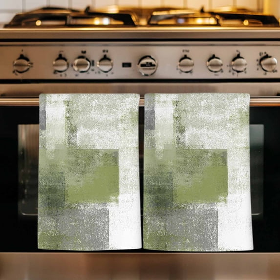 Sage Green Ombre Kitchen Towels Set of 1, Vintage Shabby Abstract Plaid Art Absorbent Dish Towels for Kitchen, Microfiber Hand Towel, Quick Drying Tea Towel for Cleaning Decorative Dishcloths