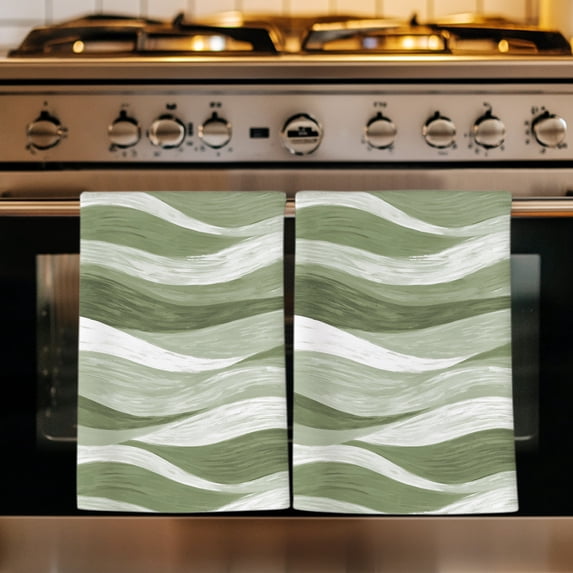 Sage Green Ombre Kitchen Towels Set of 4, Modern Moire Abstract Art Aesthetics Absorbent Dish Towels for Kitchen, Microfiber Hand Towel, Quick Drying Tea Towel for Cleaning Decorative Dishcloths