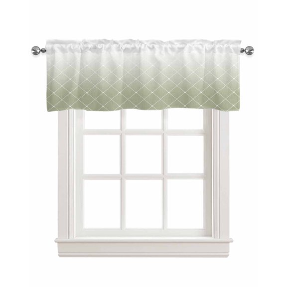 Sage Green Ombre Kitchen Valances for Windows Farmhouse Linen Window Valance Curtain for Living Room Window Treatment Modern Geometric Rhombus Striped Valance Rod Pocket Topper Drape, 54 x 18 Inch