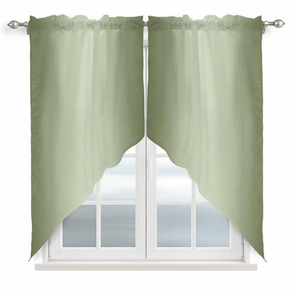 Sage Green Ombre Kitchen Window Curtains, Swag Curtains Valance for Bedroom Living Room Bathroom, Modern Gradient Abstract Art Rod Pocket Window Treatment Curtain Block Drapes 2 Panels 28"x36"