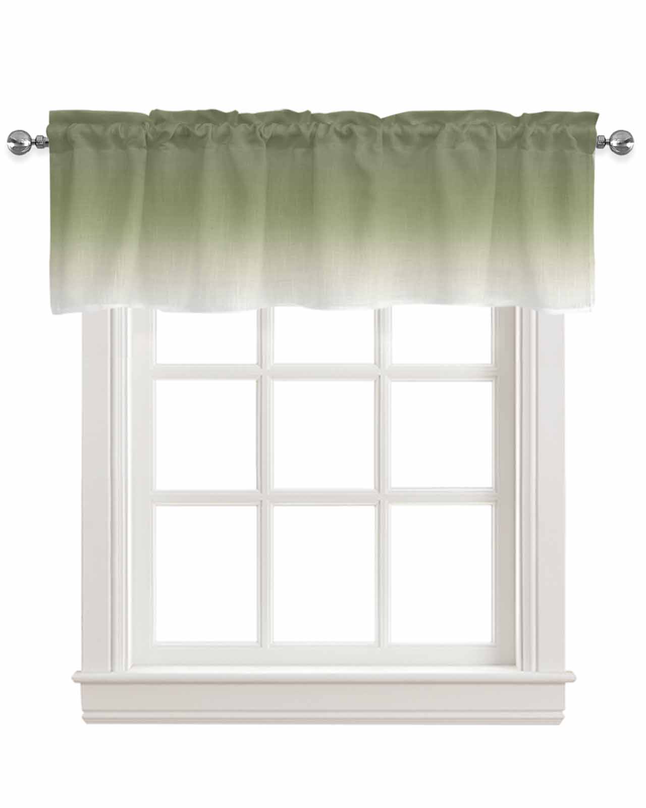 Sage Green Ombre Linen Curtain Valance for Bedroom/Bathroom/Kitchen/Office/Living/Dining Room Window,Farmhouse Sage Green Ombre Rod Pocket Topper Decorative Cafe Drapes Panel 54"x18"
