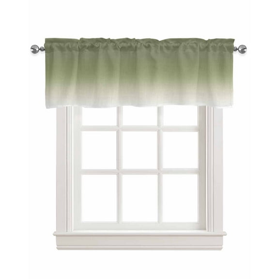 Sage Green Ombre Linen Curtain Valance for Bedroom/Bathroom/Kitchen/Office/Living/Dining Room Window,Farmhouse Sage Green Ombre Rod Pocket Topper Decorative Cafe Drapes Panel 42"x12"