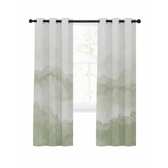 Sage Green Ombre Mountain Blackout Curtains 54 Inches Long for Bedroom, Nature Abstract Art Marble Thermal Insulated Room Darkening Black Out Window Curtain Panels Grommet Drapes for Living Room