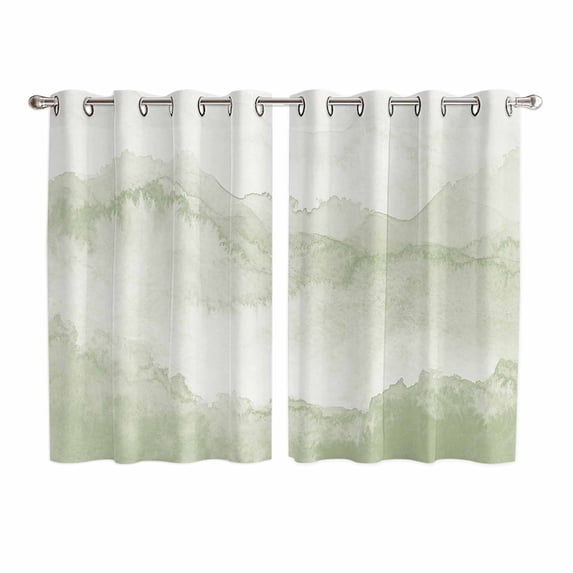 Sage Green Ombre Mountain Kitchen Curtains 63 Inch Length, Nature Abstract Art Marble Grommet Top Bedroom Living Room Curtains, Light Filtering Cafe Curtain Drapes 2 Panels Set 104''x63''