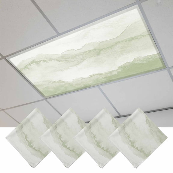 Sage Green Ombre Mountain Magnetic Fluorescent Light Covers for Ceiling Lights 2x4Ft, Nature Abstract Art Marble Office Classroom Kitchen Drop Ceiling Light Covers Filters Shade Panel 4 Packs