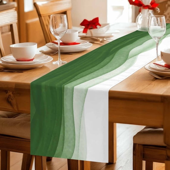 Sage Green Ombre Ocean Wave Table Runner 36 Inches Long,Kitchen Dining Tablerunners Modern Minimalist Style Linen Table Runners Dresser Scarves for Home Dinner Wedding Holiday Party Decor