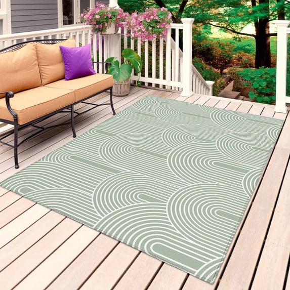Sage Green Ombre Outdoor Rug 6x9 Ft, Non Slip Washable Area Rug, Farmhouse Stripes Modern Abstract Art Patio Rugs Carpet Runner, Large Floor Mat for Indoor/Outdoor Deck Porch Camping