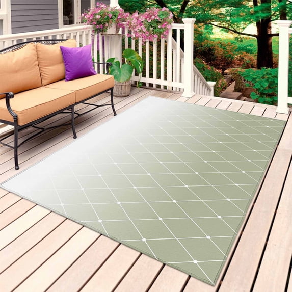 Sage Green Ombre Outdoor Rug for Patio/Deck/Porch, Non-Slip Large Area Rug 4 x 6 Ft, Modern Geometric Rhombus Striped Indoor Outdoor Rugs Washable Area Rugs, Reversible Camping Rug Carpet Runner