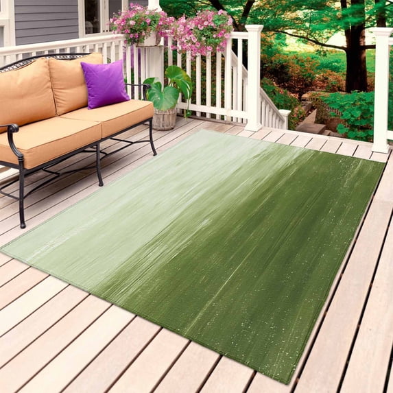 Sage Green Ombre Outdoor Rug for Patio/Deck/Porch, Non-Slip Large Area Rug 5 x 7 Ft, Modern Abstract Art Ocean Oil Painting Indoor Outdoor Rugs Washable Area Rugs, Camping Rug Carpet Runner