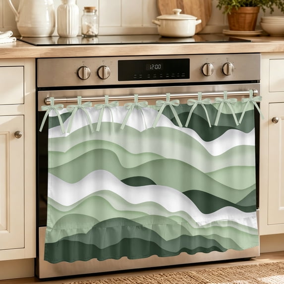Cream Ruffle Ribbon Sage Green Ombre Oven Skirt Curtain, Oven Door Curtain with 8 Ribbon ...