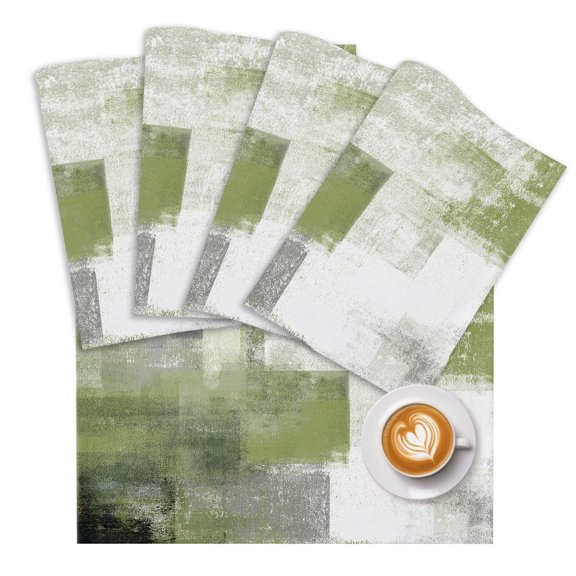 Sage Green Ombre Placemats for Dining Table Set of 4, Vintage Shabby Abstract Plaid Art Cotton Linen Cloth for Square/Rectangle/Round Table Mat Placemat, Kitchen Dinner Holiday Décor