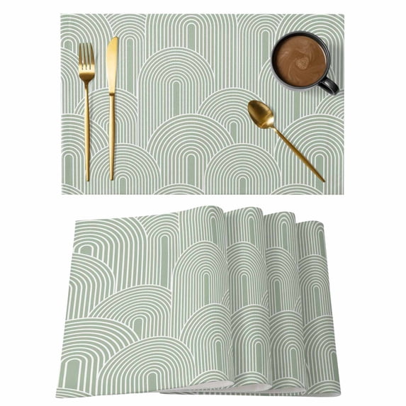 Sage Green Ombre Placemats Set of 12, Farmhouse Stripes Modern Abstract Art Placemats for Dining Table, Place Mats for Kitchen Tabletop, Waterproof Wipeable Dining Table Mats Set