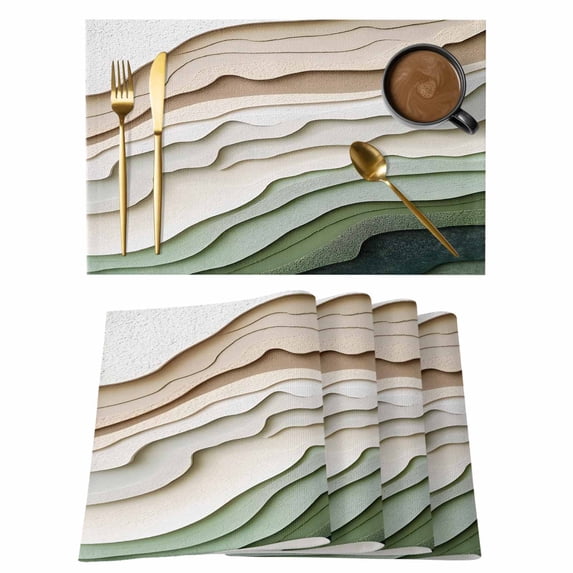Sage Green Ombre Placemats Set of 6, Cotton Linen Fabric Place Mats, Modern Abstract Geometric Art Washable Decorative Table Mats Protector for Home Kitchen Dining Wedding Party Coffee Tables