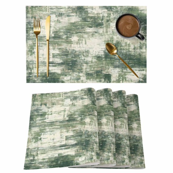 Sage Green Ombre Placemats Set of 6, Gradient Abstract Art Vintage Placemats for Dining Table, Place Mats for Kitchen Tabletop, Waterproof Wipeable Dining Table Mats Set