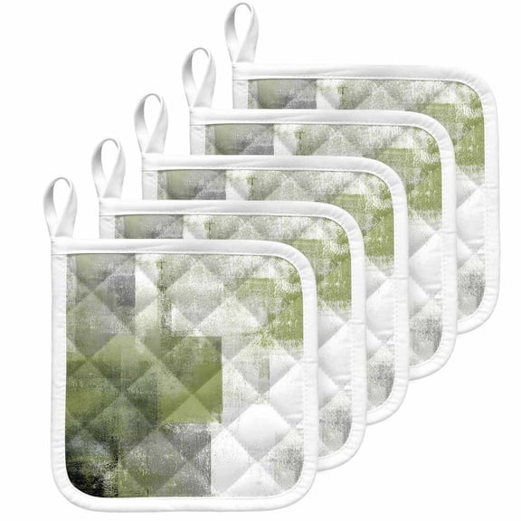 Sage Green Ombre Pot Holders for Kitchen Heatproof Potholder, 5 Pack Vintage Shabby Abstract Plaid Art Hot Pads Multipurpose Oven Pads Cloth Potholders Trivet for Cooking Baking