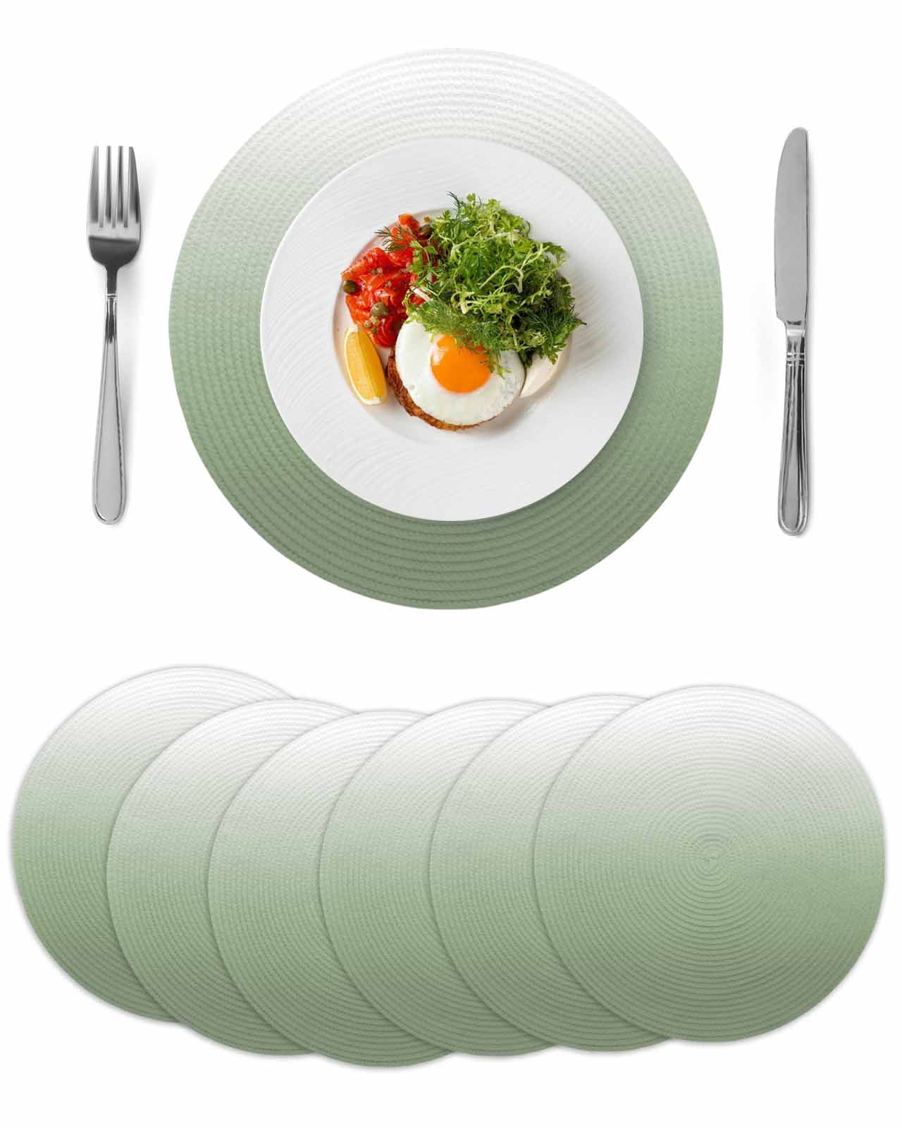 Sage Green Ombre Round 13 Inch Placemats Set of 6, Modern Sage Green ...