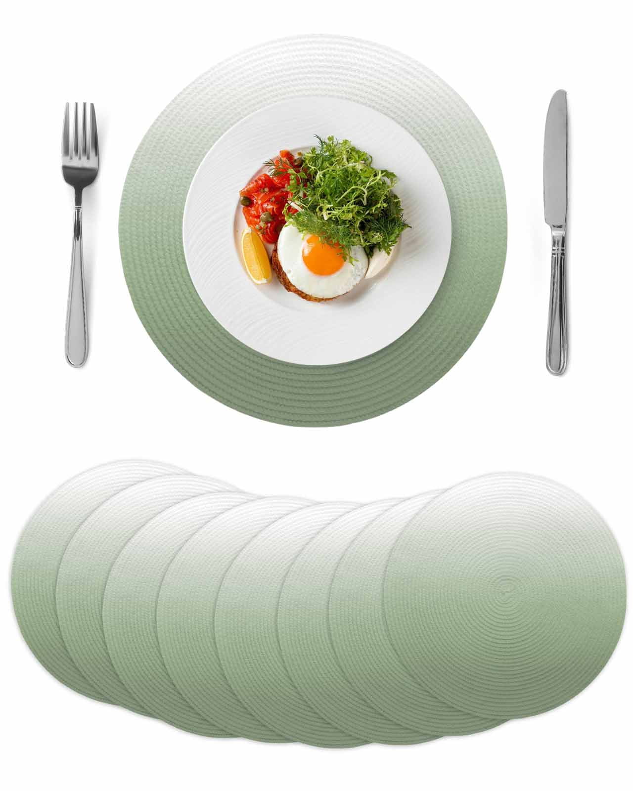 Sage Green Ombre Round 13 Inch Placemats Set of 8, Modern Sage Green ...