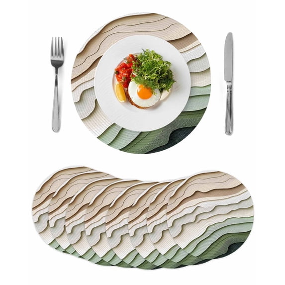 Sage Green Ombre Round 15 Inch Placemats Set of 8, Modern Abstract Geometric Art HeatResistant Non Slip Place Mats for Dining Table, Wipeable Braided Kitchen Table Mats for Housewarming