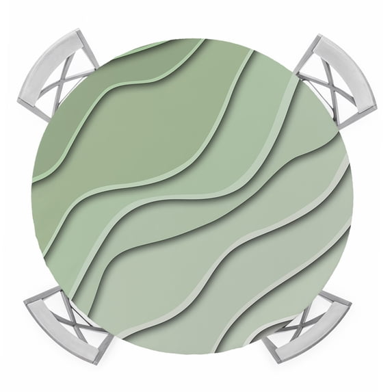 Sage Green Ombre Round Tablecloth for 45-54 Inch Tables,Fitted Table Cover with Elastic Edge,Modern Geometric Abstract Art Aesthetics Waterproof Outdoor Table Cloth Protector for Patio Garden Dinner