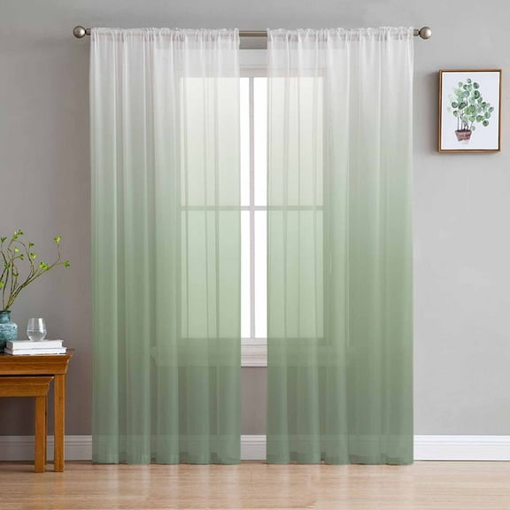 Sage Green Ombre Semi Sheer Curtains 63 Inch Length 2 Panels Set,Farmhouse Green Gradient Modern Abstract Art Sheer Kitchen Curtain Privacy Voile Window Curtain for Living Room Rod Pocket Drapes
