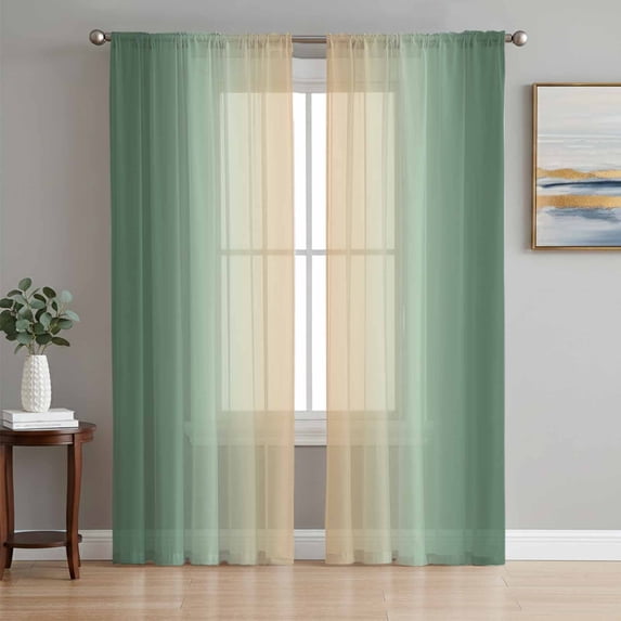Sage Green Ombre Sheer Curtains 108 Inch Length 2 Panels Set Window Treatments, Modern Yellow Gradient Farmhouse Art Rod Pocket Semi Curtains for Living Room/Bedroom/Kitchen Décor, 104"W x 108"L