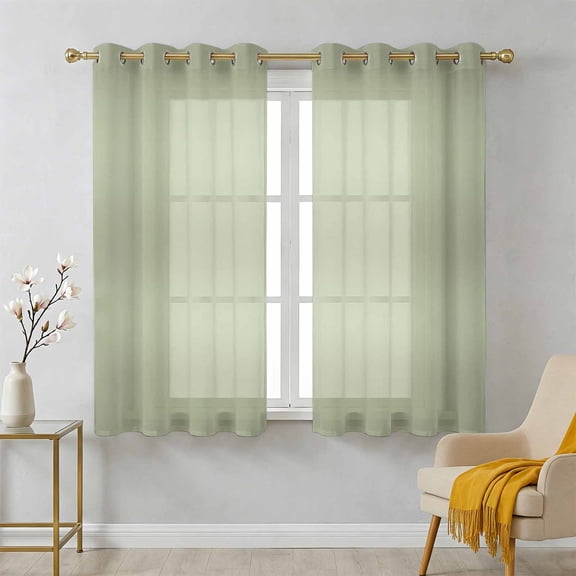Sage Green Ombre Sheer Curtains 39 Inch Long 2 Panels, Modern Gradient Solid Color Abstract Rustic Light Filtering Semi Sheer Drapes Grommet Voile Window Curtain for Living Bedroom W27.9 x L39