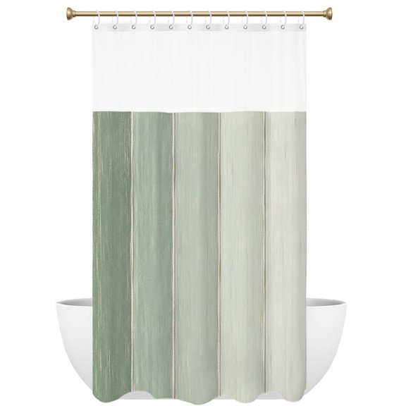 Sage Green Ombre Shower Curtain with See Through Top Window Green Wood Grain Stripes Rustic Country Waterproof Fabric Shower Curtains for Bathroom with 12 Hooks Hotel & Spa Decor 36x72 inches