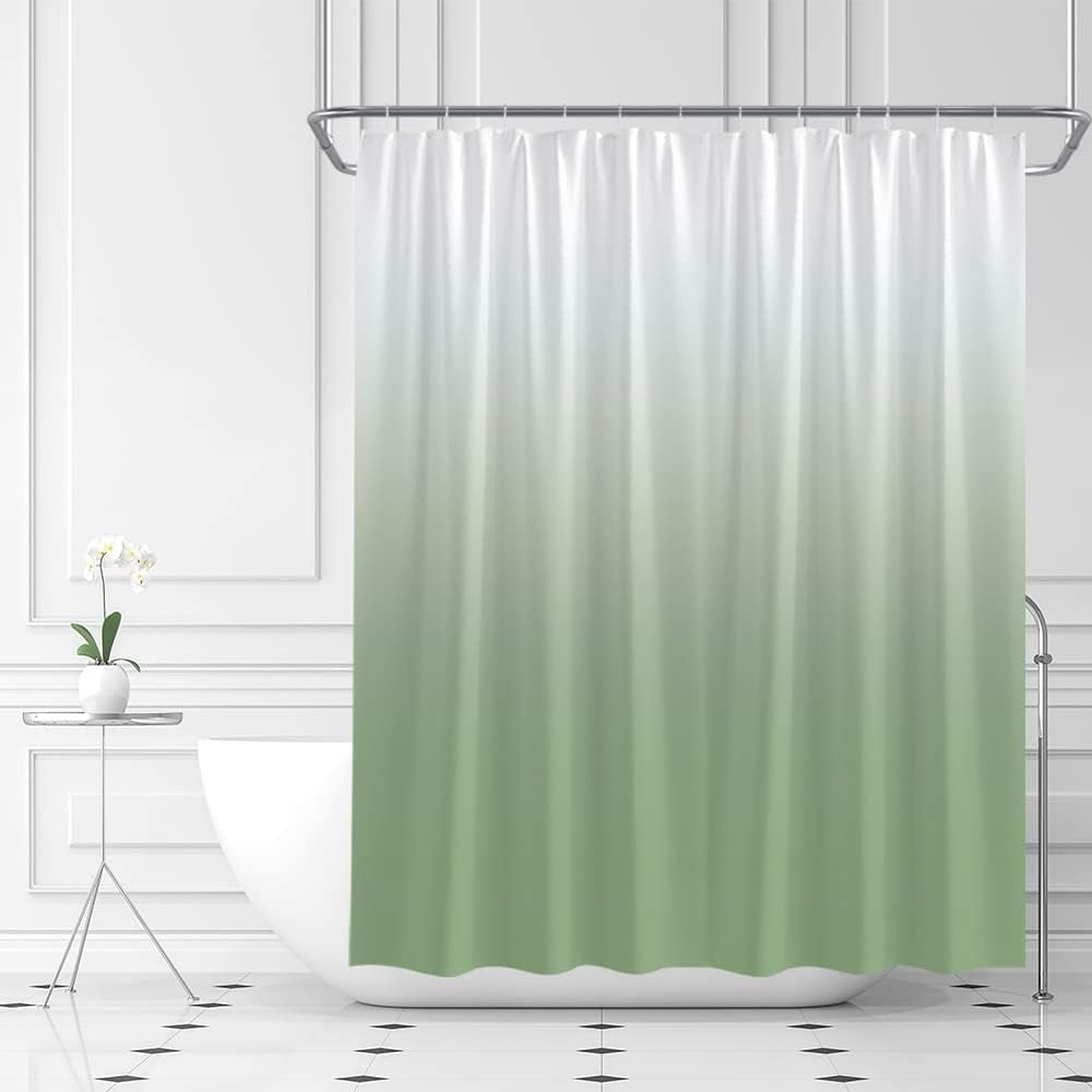 Sage Green Ombre Shower Curtain White Green Gradient Modern Minimalist Fabric Bathroom Curtains Decor Set with Hook(72" WX72 H)
