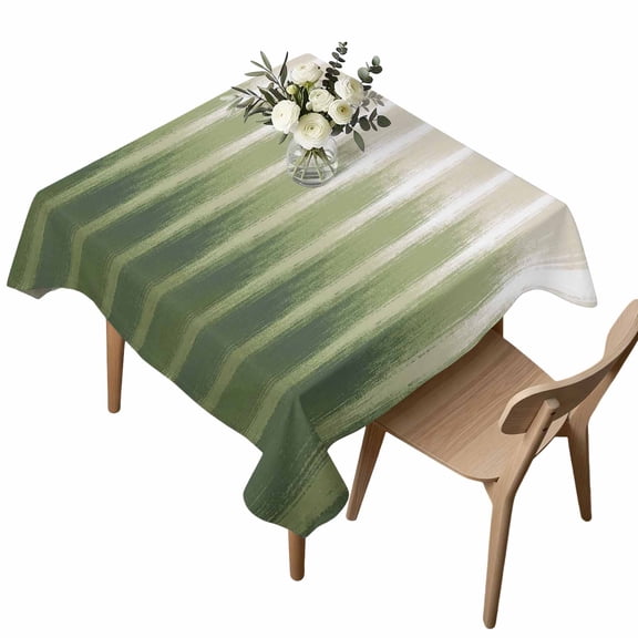Sage Green Ombre Square Tablecloth Modern Abstract Green Beige Linear Drips Coastal Waterproof Wrinkle Free Soft Table Cloth Spill-Proof Washable Table Cover for Dining Party Picnic 54 x 54 Inch