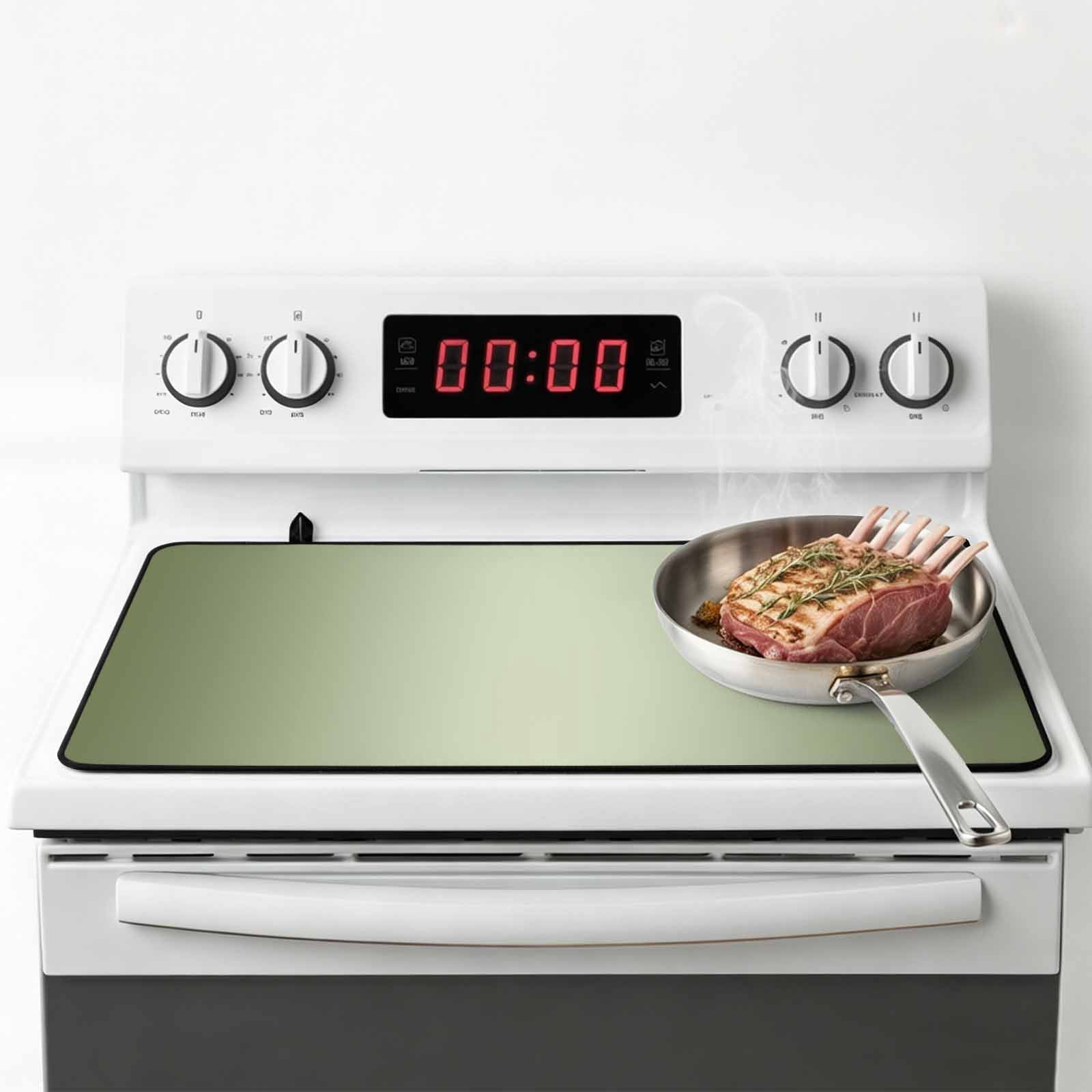 Sage Green Ombre Stove Top Cover for Electric Stove, Heat-proof & Non Slip Glass Top Stove Cover Protector, Modern Gradient Abstract Art Kitchen Flat Cooktop Rubber Mat 24x21 Inches