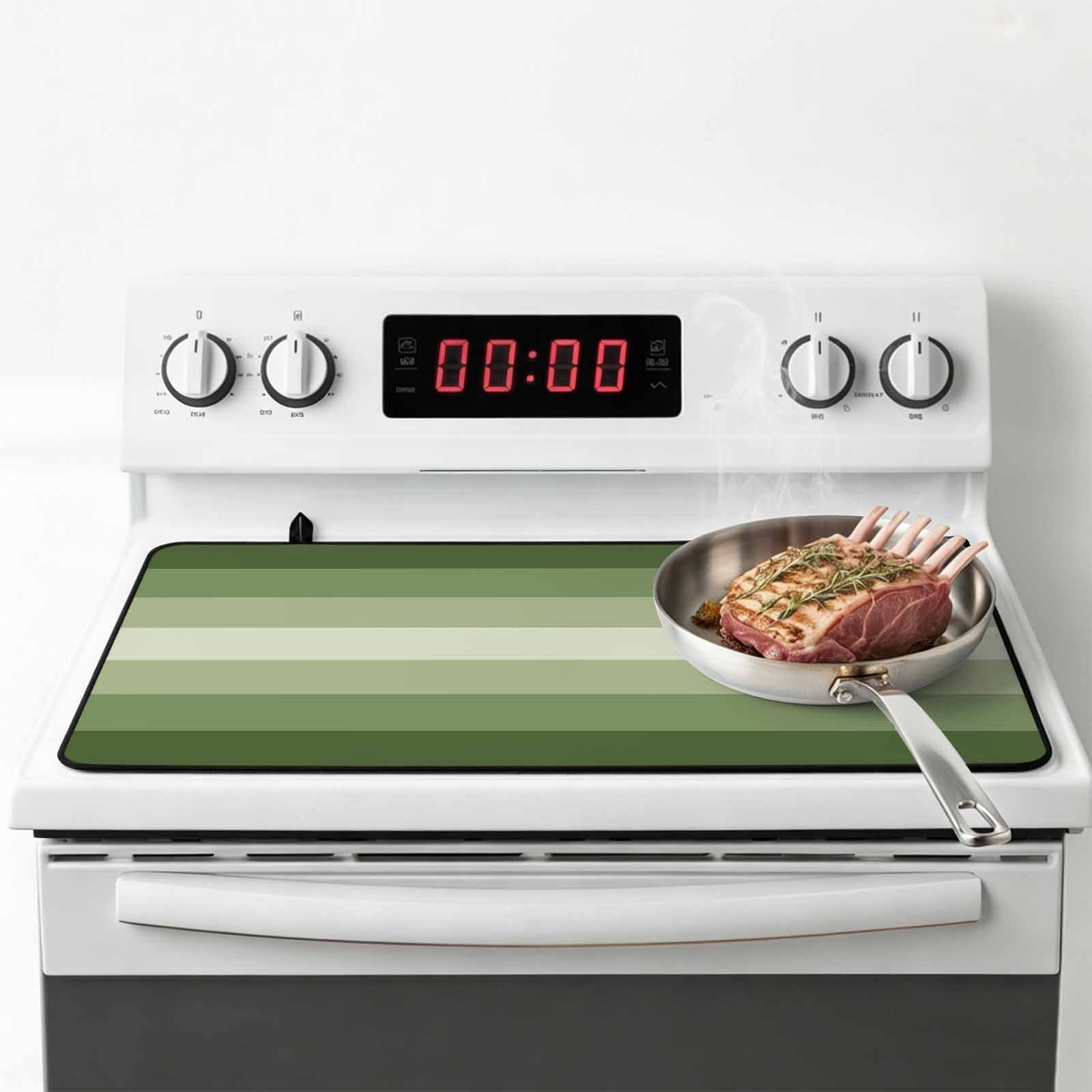 Sage Green Ombre Stove Top Cover for Electric Stove, Heat-proof & Non Slip Glass Top Stove Cover Protector, Sage Green Gradient Woods Farmhouse Kitchen Flat Cooktop Rubber Mat 28.5x20.5 Inches