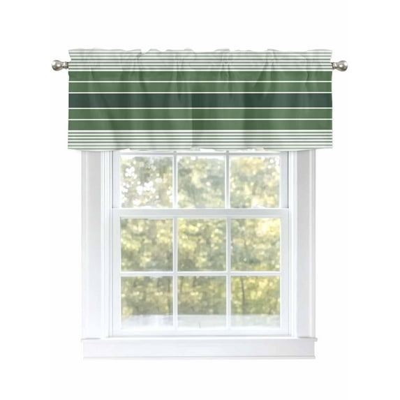 Sage Green Ombre Stripe Curtain Valances for Windows, Farmhouse Striped Gradient Kitchen Valance Window Treatment, Light Filtering Block Curtains for Bathroom/Bedroom/Living Room 60'' x 18''