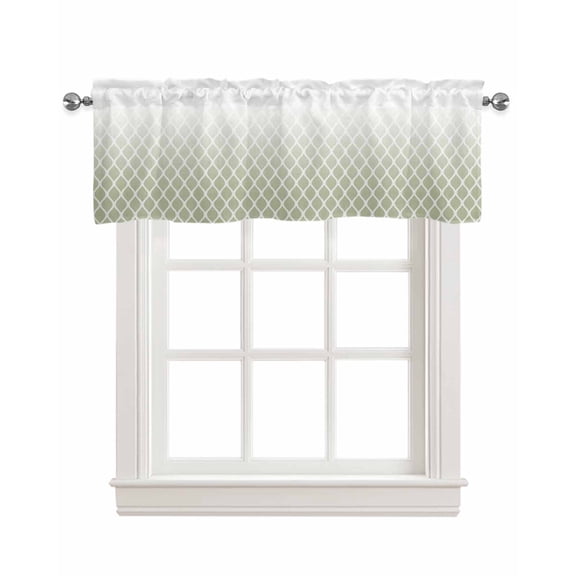 Sage Green Ombre Stripe Kitchen Valances for Windows Farmhouse Linen Window Valance Curtain for Living Room Window Treatment Modern Abstract Gradient Striped Valance Rod Pocket Topper, 42 x 12 Inch