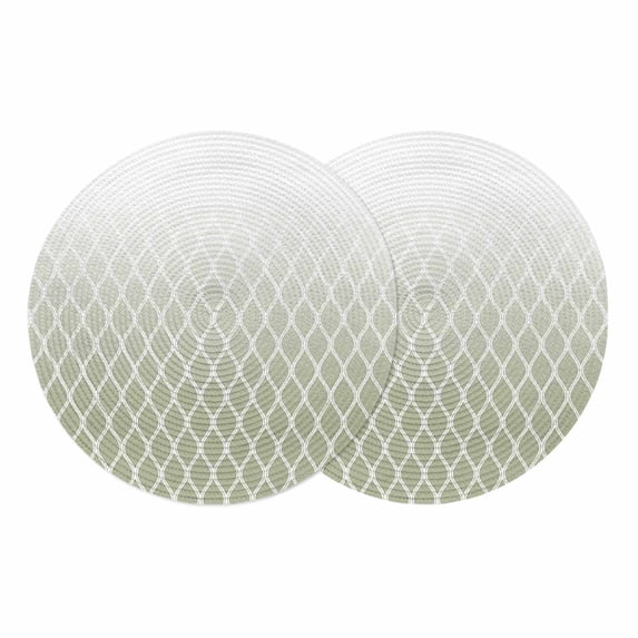 Sage Green Ombre Stripe Round 13 Inch Placemats Set of 2, Modern Abstract Gradient Striped HeatResistant Non Slip Place Mats for Dining Table, Wipeable Braided Kitchen Table Mats for Housewarming