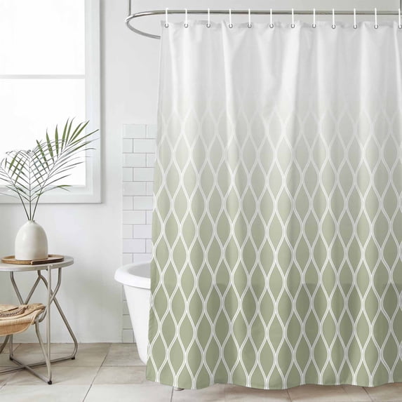 Sage Green Ombre Stripe Shower Curtain Set, Waterproof Shower Curtains for Bathroom, Modern Abstract Gradient Striped Washable Fabric Cloth Bath Curtain for Bathtub Decoration with Hooks 48x72 Inches