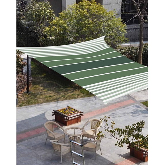 Sage Green Ombre Stripe Sun Shade Sail 12'x16' Rectangle Outdoor Shade Canopy, Farmhouse Striped Gradient Porch Shades Outdoor Sun Blocking Screen, Sunshade Cloth Covers for Patio/Deck/Garden