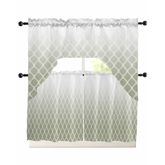 Sage Green Ombre Stripe Swag Curtains for Living Room/Bedroom Windows, Modern Abstract Gradient Striped Kitchen Curtains and Valances Set 36 Inch Length, Light Filtering Swags Valance Curtain Panels