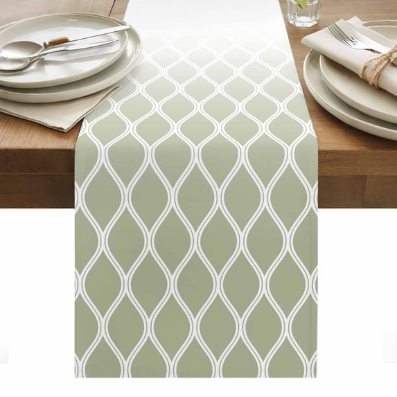Sage Green Ombre Stripe Table Runner - 72 Inch Long, Kitchen Dining Table Runner Dresser Scarves, Modern Abstract Gradient Striped Farmhouse Decor for Coffee Tables Wedding Party Banquet