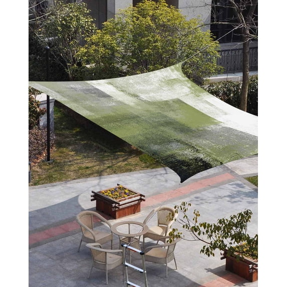 Sage Green Ombre Sun Shade Sail 12'x16' Rectangle Outdoor Shade Canopy, Vintage Shabby Abstract Plaid Art Porch Shades Outdoor Sun Blocking Screen, Sunshade Cloth Covers for Patio/Deck/Garden