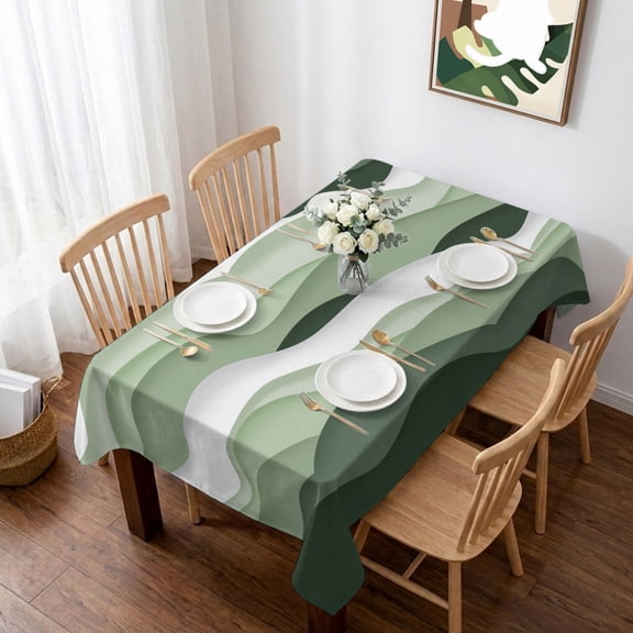 Sage Green Ombre Table Cloth Waterproof Tablecloths, Modern Moire Geometric Abstract Tablecloth Dining Table Cover for Kitchen Party Tabletop Outdoor, Rectangle Tablecloth 52x70 Inch