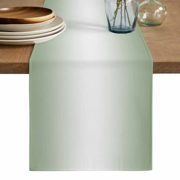 Sage Green Ombre Table Runner, Sage Green White Gradient Modern Washable Cotton Linen Table Runners 48 Inches Long, Dresser Scarf Runner for Nightstand/Coffee/End Tables 13''x48''