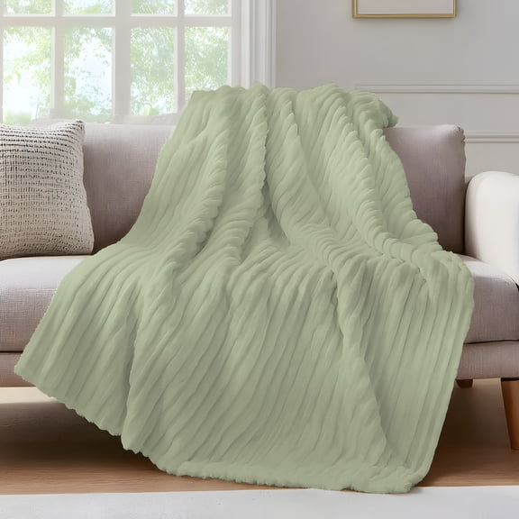 Sage Green Ombre Throw Blanket for Couch Modern Gradient Solid Color Abstract Rustic Soft and Warm Flannel 3D Striped Fluffy Fuzzy Fleece Blanket Lightweight Throw for Bed, Sofa 40 x 50 Inches