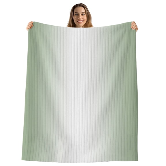 Sage Green Ombre Throw Blanket, Flannel Fleece Blanket with Striped Design for Couch, Sage Green White Gradient Modern Soft Breathable All Season Plush Blankets for Sofa Office Chair 30"x40"