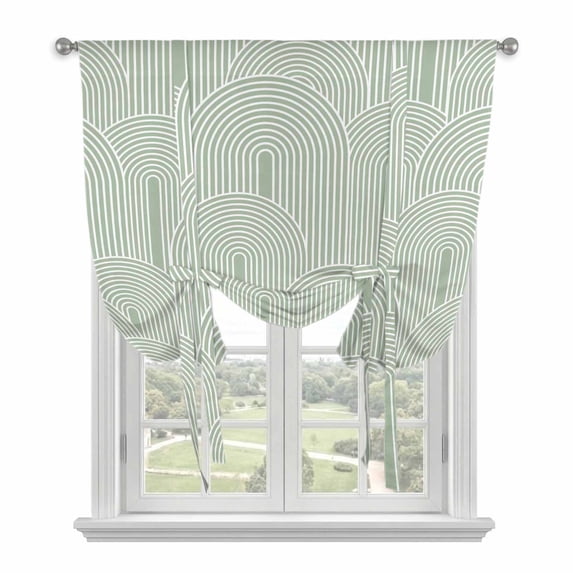 Sage Green Ombre Tie Up Curtains 45 Inches Long, Kitchen Window Curtains Over Sink, Farmhouse Stripes Modern Abstract Art Small Window Curtains Shade Balloon Curtains Valances for Bedroom 34"x45"