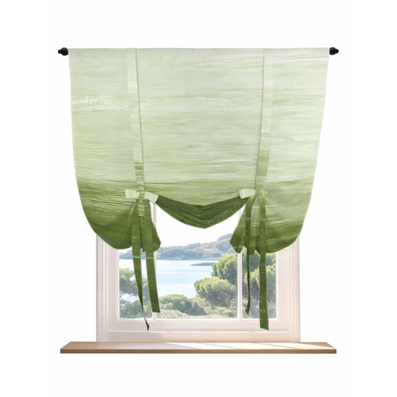 Sage Green Ombre Tie Up Curtains for Windows 45 Inch Length Balloon Curtains Kitchen Adjustable Balloon Window Shade Modern Abstract Art Ocean Oil Painting Tie Up Bathroom Curtain Window 34"x45"