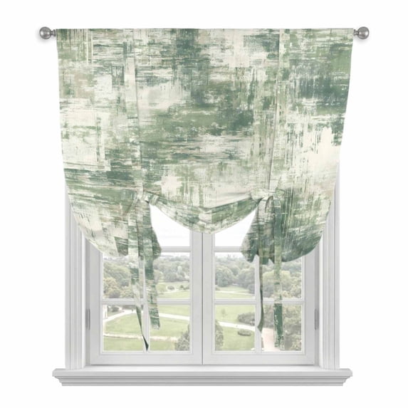 Sage Green Ombre Tie Up Curtains for Windows, Adjustable Balloon Window Shades, Gradient Abstract Art Vintage Grey Kitchen Window Treatments Farmhouse Short Curtains with Rod Pocket 42"x45"