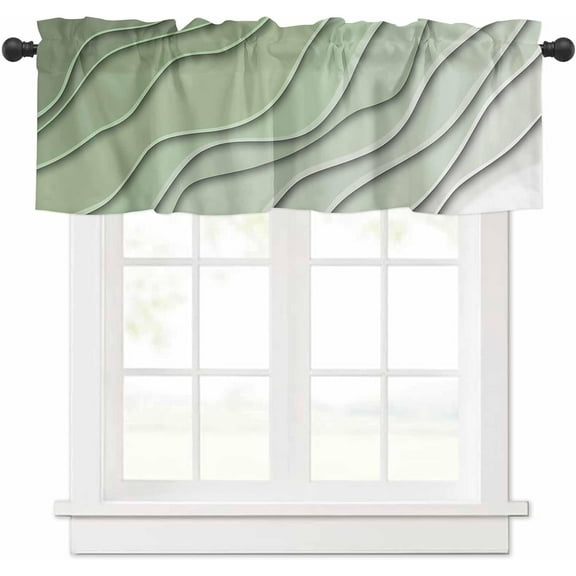 Sage Green Ombre Valance Curtain for Kithchen Windows Green and White Gradient Modern Abstract Geometric Valance Tier Curtain Rod Pocket Valances for Bedroom/Living Room/Bathroom, 1 Panel, 54x18 Inch
