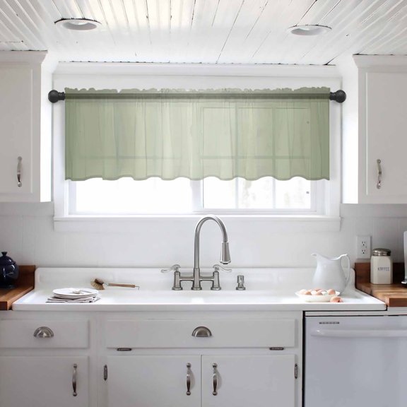 Sage Green Ombre Valance Curtains for Kitchen/Living Room/Bathroom/Bedroom Window, Modern Gradient Abstract Art Rod Pocket Small Topper Half Short Window Curtains Voile Sheer Scarf 54"x18"